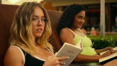 Sydney watching Alex strip to her bikini in episode 1 of The White Lotus