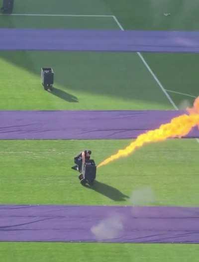Guy turns off malfunctioning flamethrower