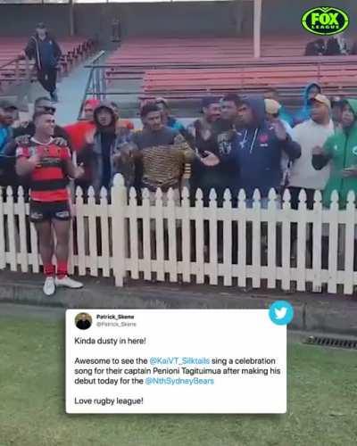 Kaiviti Silktails sing a celebration song for their captain Penoni Tagituimau after making his debut for North Sydney Bears. ❤️