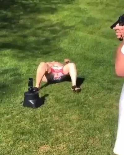 Man gets hit in the balls by various objects.