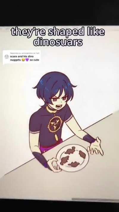 Scara and his dino nuggets. (@artastiq)