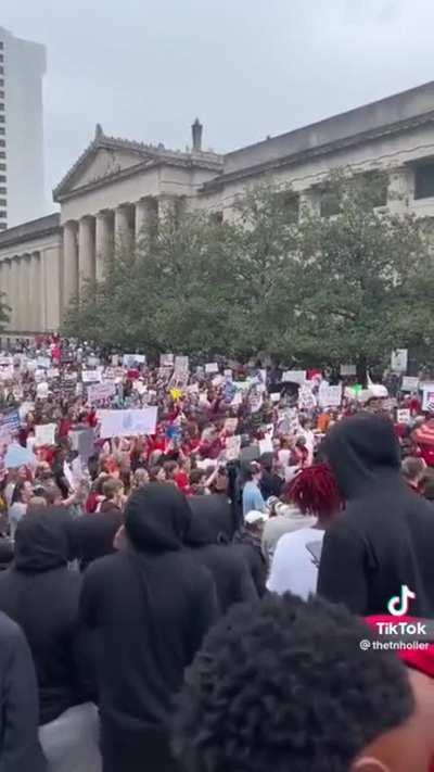Huge protests in Tennessee in support of the two black Democrats who were kicked out of congress by racist MAGA Nazis