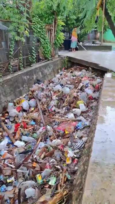 A river of trash in Indonesia