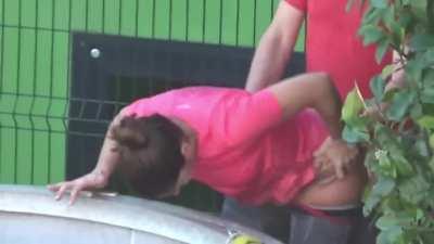 That huge slut that is my wife sneaks out of the gym to get fucked by her personal trainer..