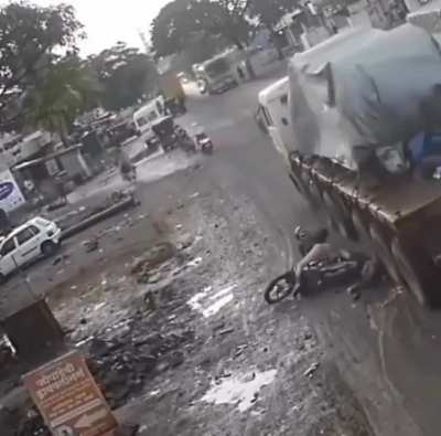 Accident due to slippery road