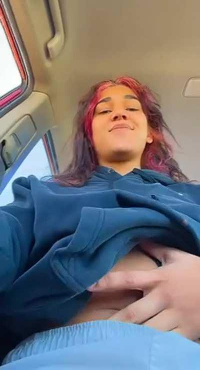 My cute tits at the wheel!