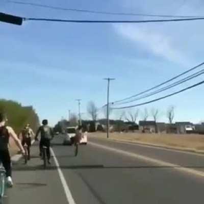 To play chicken in oncoming traffic