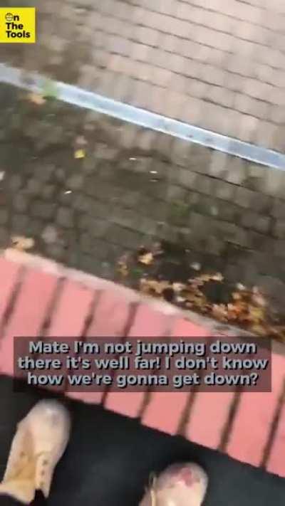 Crazy woman takes ladder away from builders for working on a Sunday