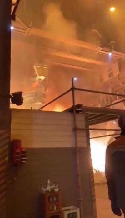 Overflowing molten steel at a German steel mill