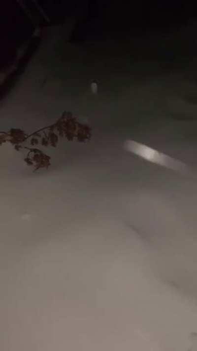 Kicking snow at night