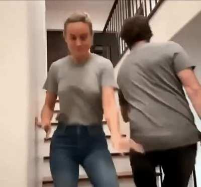 Brie Larson -- Bouncing down the stairs