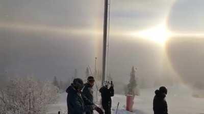 A solar parhelion, also known as a sun dog.