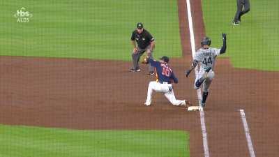 [Highlight] [Highlight] Jose Altuve makes an incredible play to get one of the fastest players in the league out at first and Julio Rodriguez can't believe it.