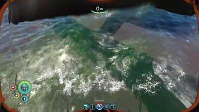 Saw a similar video here from u/joseph11234. Same scenario, first time playing Subnautica yesterday and I didn't know that thing spawned there. Lucky for me I somehow survived this. [No spoilers]