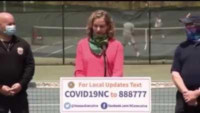 Nassau County executive laughing about tennis balls during coronavirus briefing