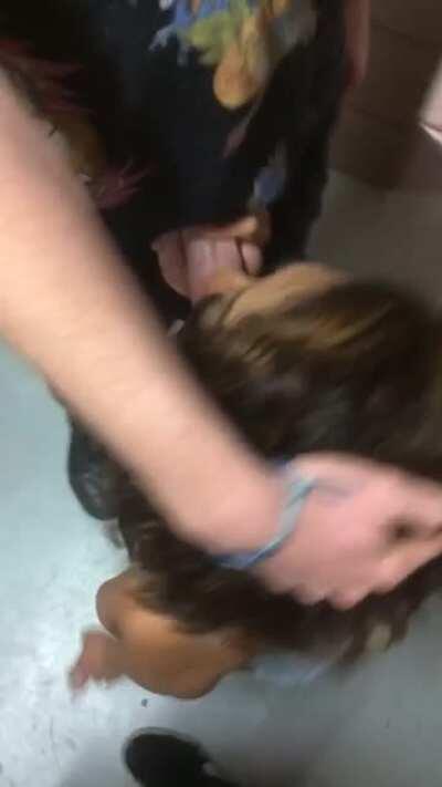 Slut sucks off two boys in the clubs toilet