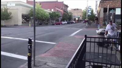 Scooter-guy stops to grab a buddy’s hat out of the road, SUV driver enraged by this hit scooter guy & drives off (Vancouver, WA)