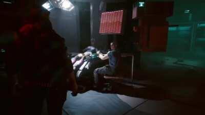 The background music in this scene give me chills. It is like beyond night city neon lights and glamour. There are darker stories beneath it.