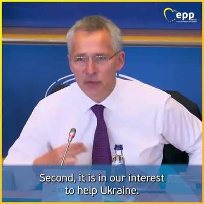 Secretary General Stoltenberg: “The price we pay is measured in currency. They price they pay is measured in lives lost every day. So we should stop complaining and step up and provide support”.