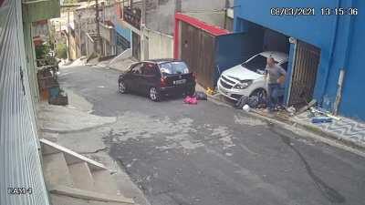 Does the guy think he's skateboarding?