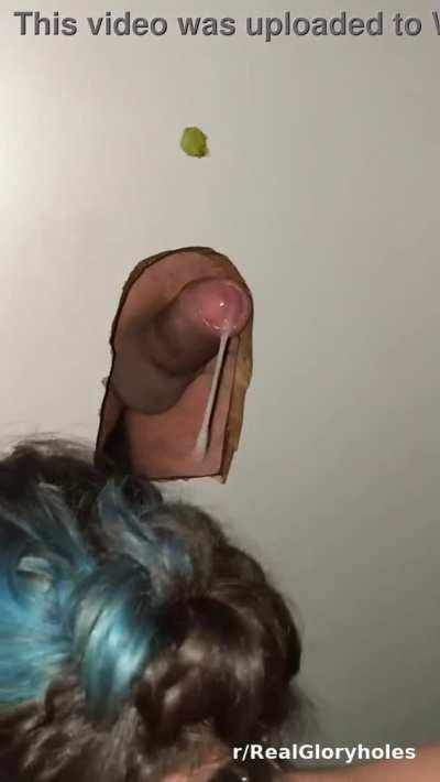 No-knock Cumshot at her 1st Gloryhole