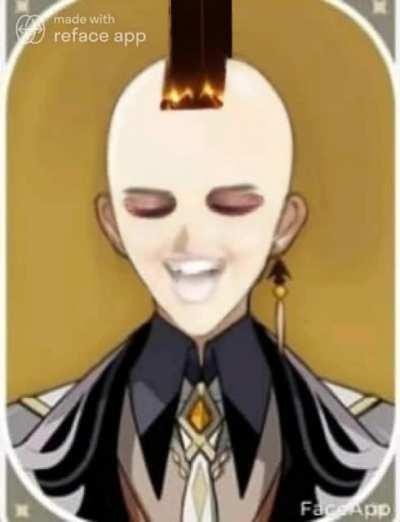Bald smiling mohawk Zhongli on even more drugs