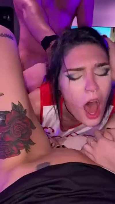 Pounding our cheerleader friend