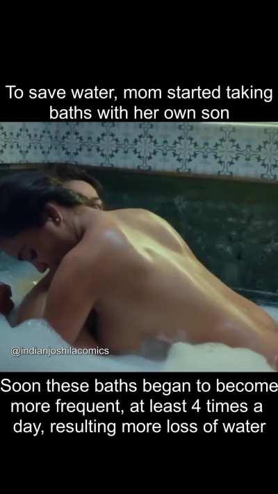 Mom gets wet to save water