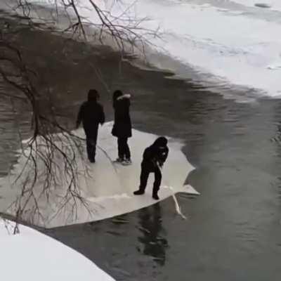 Kids sailing on ice ship