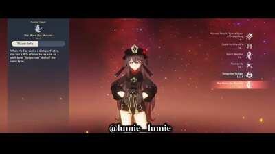Hu Tao's Constellations and Talents In-Game! From @lumie_lumie on Twitter