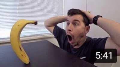 man shocked by banana