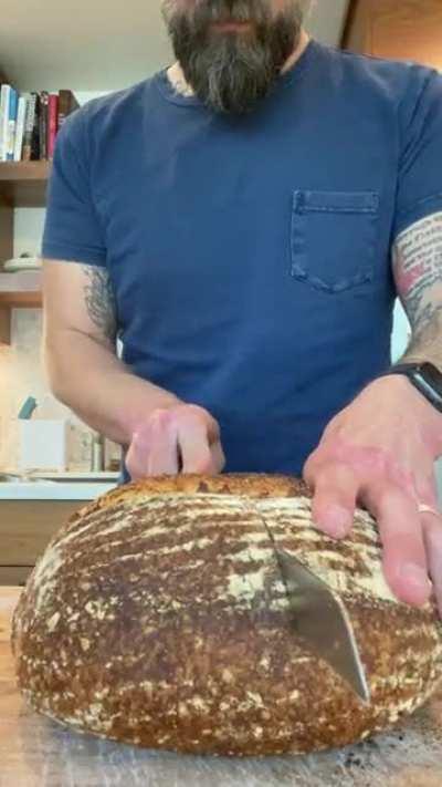 Crumb shot. 10% wheat with sesame seeds. Let the center cut debate continue.