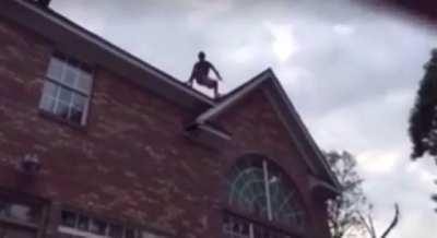 Jumping off roof into pool