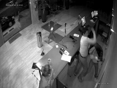 Guy refuses to have temperature taken. Tries to beat up the hotel employee, gets his ass kicked