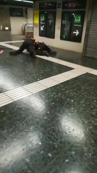 Dos vigilantes del Metro de Barcelona peleándose entre ellos a hostias. ¿Esta es la gente que nos tiene que proteger? Vaya puta vergüenza.