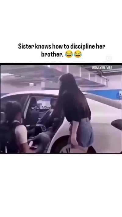 Sister knows how to discipline her brother
