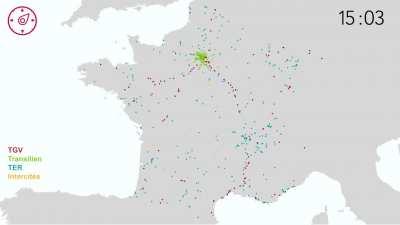24 hour rail traffic in France by type of passenger train