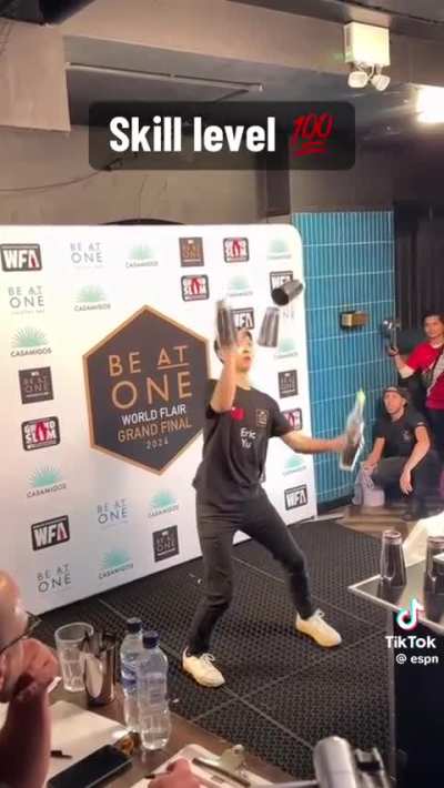 Bartender flair expert shows off his tricks