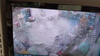 Security camera video from inside the Kaohsiung 7-11 that got wrecked by Typhoon Krathon.