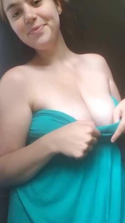 Showing my boobs makes me smile real big.
