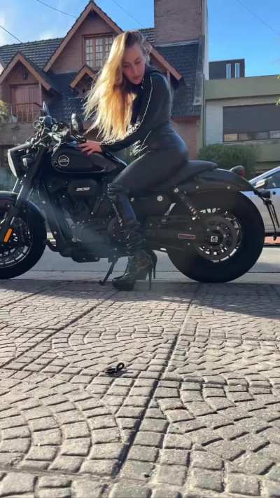 Shining on a motorcycle.