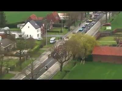 Filip Maciejuk causes a huge crash (Disqualified from Tour of Flanders)