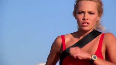 Pamela Anderson, Baywatch, smoothed slow motion, hard day at the beach