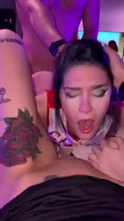 Pounding our cheerleader friend