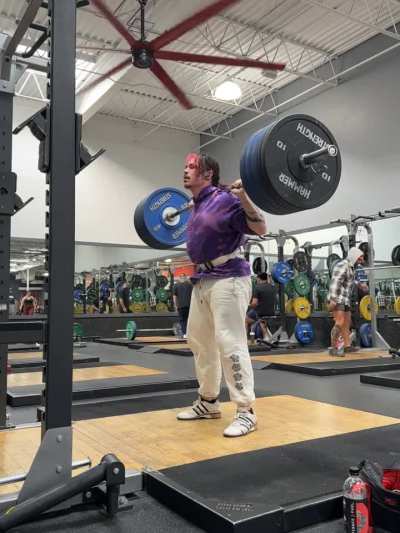 5RM at 355lbs/161kg. Body weight 77kg