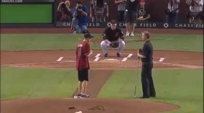 The blind kid throws out the first pitch