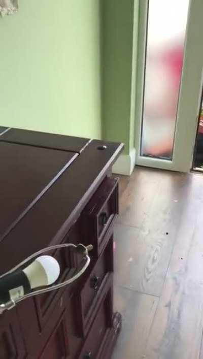 Another idiot on a scrambler but this time going through a woman’s front door