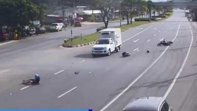 A motorcyclist was involved in a collision and then... was hit