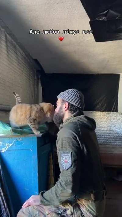 This kitty had its ears torn off by a Russian shell and it was very slow to make contact. But love prevails. 🇺🇦😻