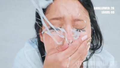 The bitch spits all the cum